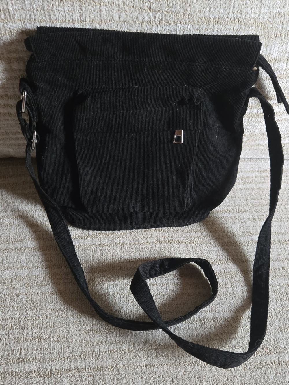 Black Corduroy Crossbody Bag - Unbranded